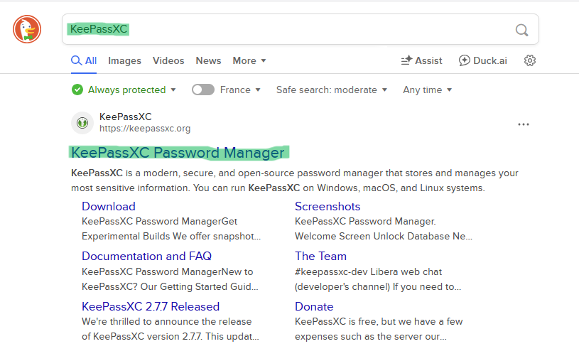 Recherche KeePassXC